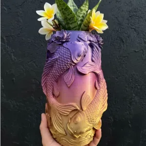 Japanese Koi Fish Vase | Zen Garden Decor | Relief Sculpture