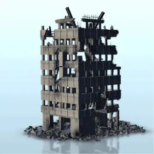 Destroyed modern appartment block 2 - modern scenery miniatu