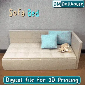 Miniature Corner Sofa Bed - 1:12 Scale Dollhouse Furniture