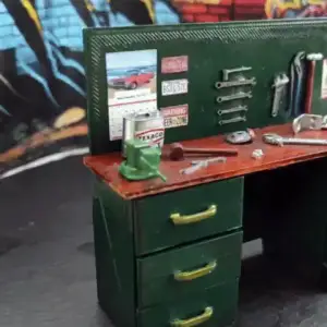 Workshop Desk / With Tools And Oil Cans /Diorama Accessories