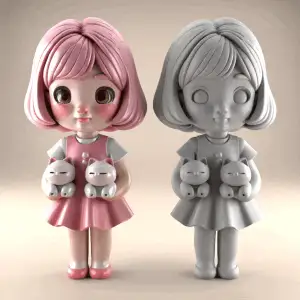 Cute 3D STL Doll with Cats for Home Decor