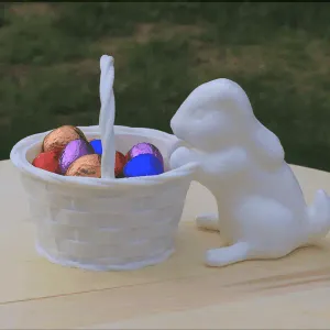 Beautiful Easter Bunny With Cute Basket For Eggs