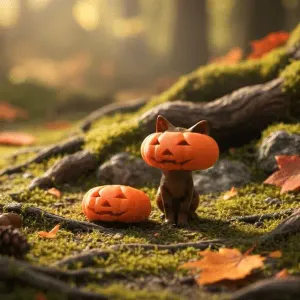 Cute Cat #1 with Pumpkin Grin Mask
