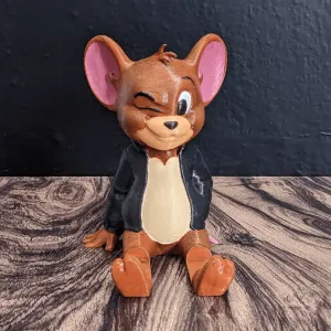 Cute Winking Mouse Figurine with Jacket Cartoon Style 3D