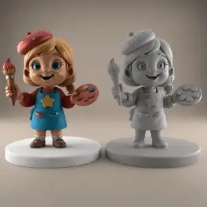 3D Artist Girl Figurine STL for Fun Desk Decor