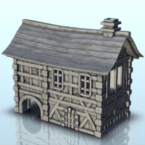 Medieval house in wood and stone with vaulted passage (6) -