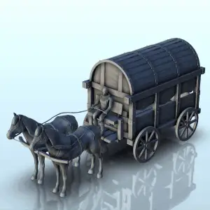 Medieval carriage with horses and coachman (2) - miniatures