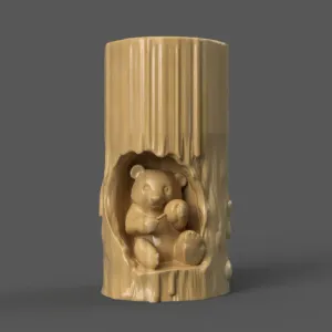 Cute Bear Tree Stump Planter – 3D STL for Pot, Vase Decor