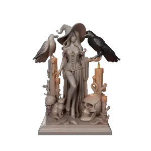 4038 White Witch with Candles, Ravens, Cat and Skull STL