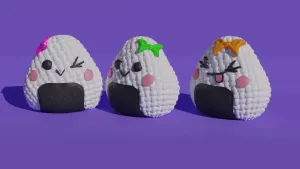 Crochet Onigiri 3 types w and wo keychain hanger painted3mf