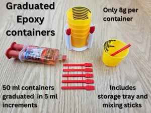Graduated epoxy containers & dispenser and mixers