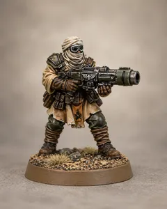 future desert warrior with grenade launcher
