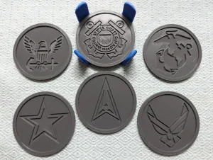 US Military Branches Coaster Set w/holder (holds 6)