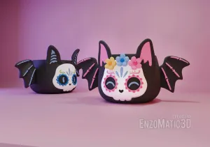 bat planter with catrina mask pencil holder STL 3MF