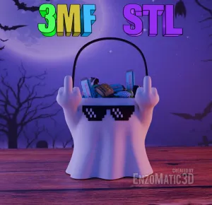 ghost with finger fuck you Candy bucket Halloween STL 3MF