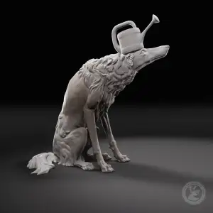 Borzoi with a watering can