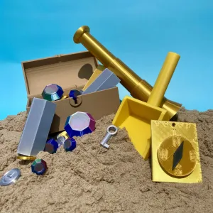 Beach Buried Treasure Chest: Gems, Shovel, Spyglass, Compass