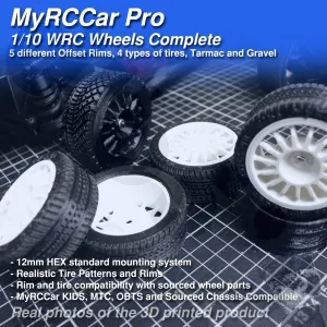 MyRCCar WRC Wheels 1/10 Complete, 5 Rims, 4 tires On-Road RC