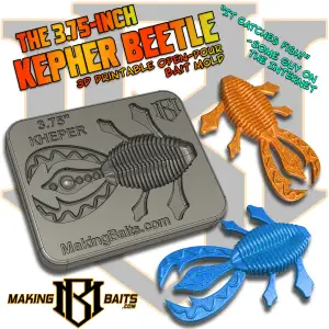 The 3.75-inch Kepher Beetle Open Pour Bait Mold By MakingBai