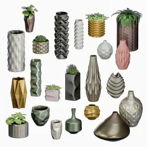Pot Megapack flower Plants pots and vases x 22 models