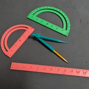 Ruler, Protractor, and Compass with Accurate Measurements