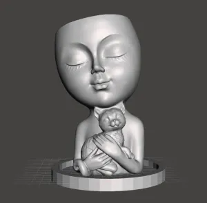 Girl Holding Cat Planter with separate base