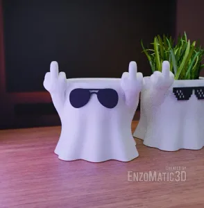flower pot ghost with finger fuck you pencil holder STL