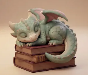 Dragon sleeping on books - printable
