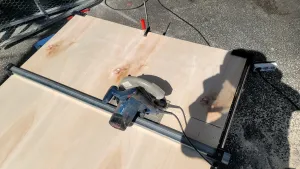 Guide for cutting plywood.