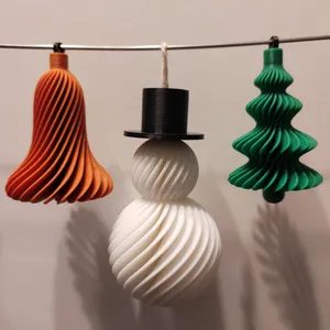 Christmas Decorations - Snowman, Bell, Tree - spiral twist