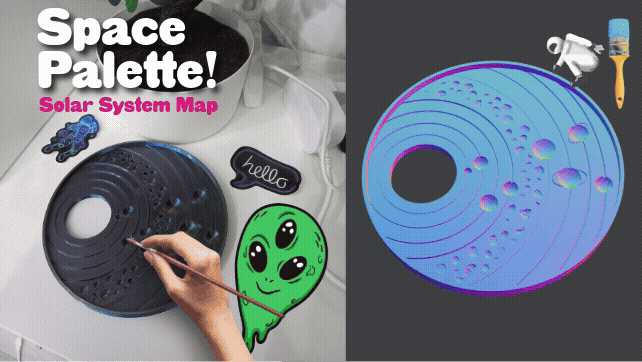 Cosmic decorative palette with the solar system and orbits