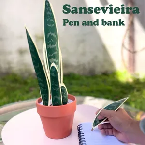 Sansevieira Plant with Pens and Piggy bank
