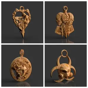 4 models Medallions. Medusa, Thor hammer, biohazard