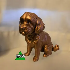 Bronze Pup Poodle Mix Statue Figurine "Zues"